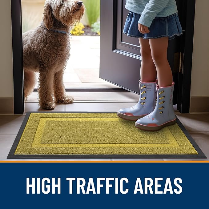 OLANLY Front Door Mat Indoor Outdoor Entrance, Waterproof All-Season, All-Weather Doormat, Sturdy Natural Rubber, Low Profile, Easy Clean Patio Porch Entryway Mat, 47x23, Lime Green