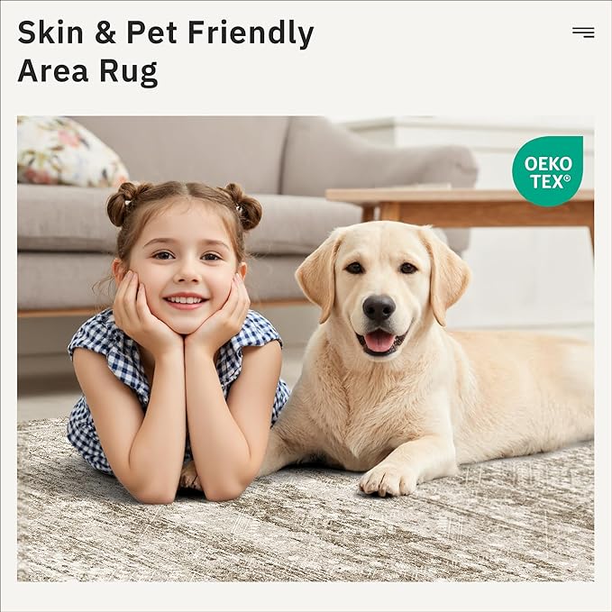 4x10 Wide Hallway Runner Rug: Washable Soft Rug Runners for Living Room Bedroom Ktichen, Stain Resistant Low Pile Area Rugs Non Slip Floor Carpet (Brown, 4x10)