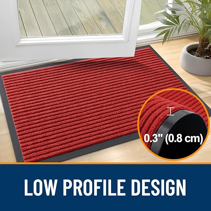 OLANLY Front Door Mat Indoor Outdoor Entrance, Waterproof Heavy Duty Doormat, Fade Resistant, Low Profile, Easy Clean Patio Porch Welcome Floor Mats for Entry, 47x23, Red