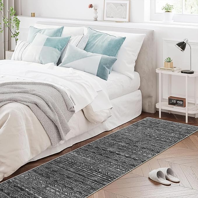 Moroccan Hallway Runner Rug 2'6''x16' - Washable Kitchen Rugs Non Slip Floor Carpet Rubber Backing Long Mat for Bedroom Laundry Living Room 2'6''x16' Black