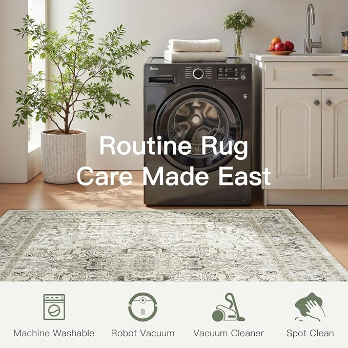 Lofus 6x9 Area Rugs for Living Room, Washable Area Rug, Rugs for Bedroom, Kitchen, Vintage Boho Carpet, Soft Non-Slip, Low Pile Large Area Rug for Office Dining Room, Beige and Brown