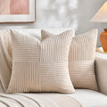 Fancy Homi 2 Packs Tan Decorative Throw Pillow Covers 16x16 Inch for Living Room Couch Bed Sofa, Farmhouse Boho Home Decor, Soft Corss Patchwork Corduroy Textured Square Beige Cushion Case 40x40 cm