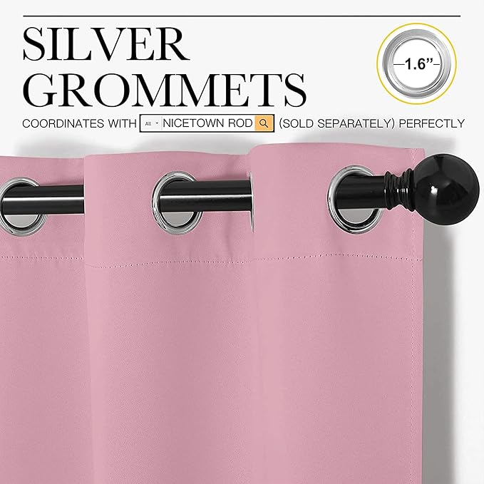 NICETOWN Bedroom Curtains Blackout Drapery Panels, 2 Panels, 42 x 54 Inch, Rouge Pink, 3 Pass Microfiber Thermal Insulated Solid Ring Top Blackout Window Curtains/Drapes