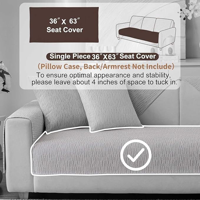 Soft Waterproof Chenille Cover Washable, Non Slip Sectional Sofa Covers for 3 Cushion Couch Sofa L Sharped Sofa Slipcover for Pets, Furniture Protector (1 PCS 36"x63" Light Grey)