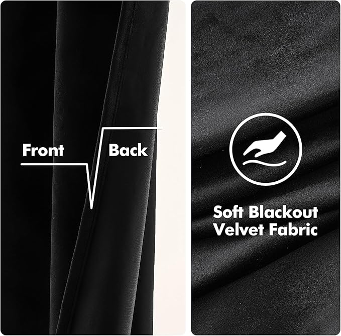 MIULEE Black Out Velvet Curtains 96 Inch Length Halloween Room Darkening Long Blackout Curtains with Grommet Top for Bedroom/Living Room Light Blocking Thermal Insulating Soundproof Set of 2, Black
