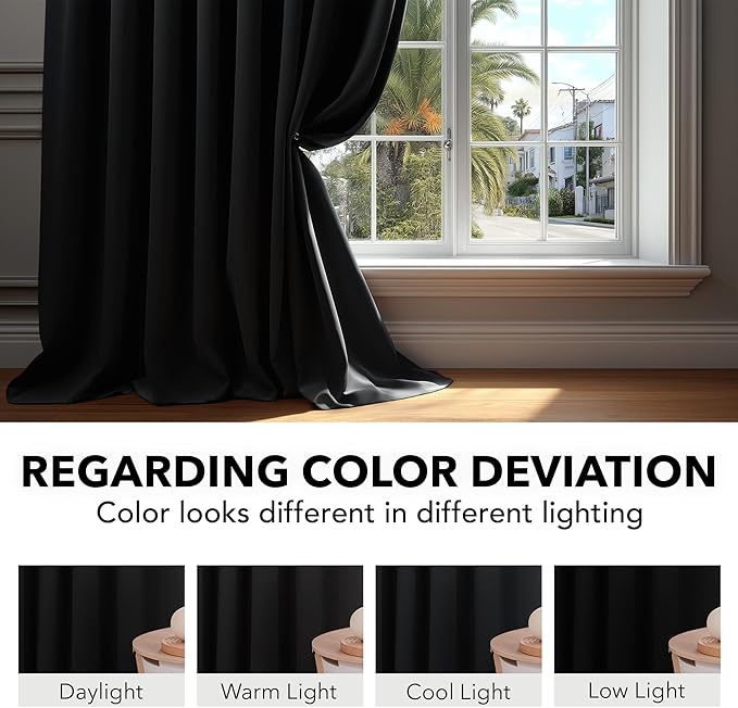 Deconovo Blackout Curtains, Thermal Insulated, W70 x L95 2 Panels, Back Tab, Machine Washable, Room-Darkening Drapes for Bedroom/Living Room Black