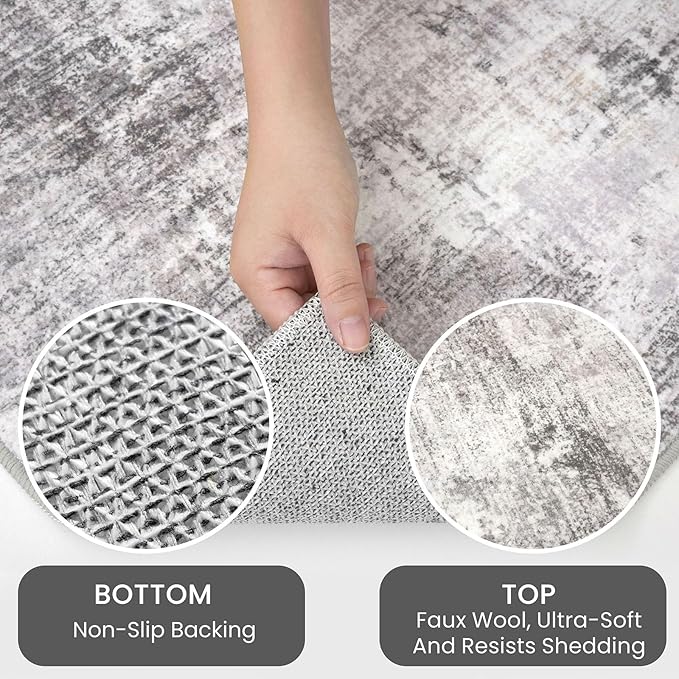 IOHOUZE Small Abstract Area Rug Sets 2x3 and 3x5 Ft Door Mat Indoor Set, Washable Rugs for Entryway Sets, Non Slip Throw Rug Set, Printed Faux Wool Floor Carpet for Foyer Entrance Kitchen, Grey Beige