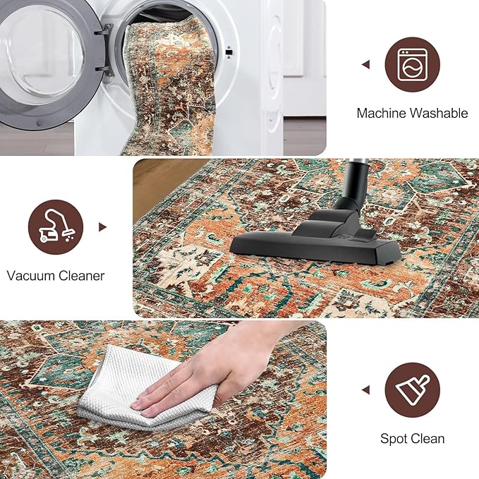 Yamaziot Washable Kitchen Runner Rug Set of 3, Non-Slip Boho Vintage Hallway Rug Runner with Rubber Backing, Stain Resistant & Low Pile Distressed Carpet Runner for Bedroom, Kitchen, Laundry, Entrance
