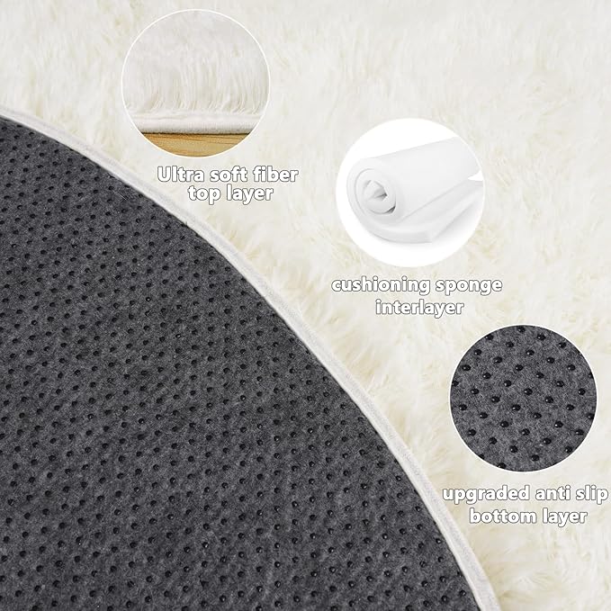 4'x4' Cream Round Rugs for Girls Bedroom, Ultra Soft Fluffy Circle Rug for Kids Room, Cute Shag Rugs for Living Room Playroom Tent Castle Home Decor Rug