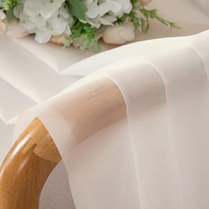 OVZME Cream Sheer Curtains 90 Inches Long 2 Panels - Soft Light Filtering Window Sheer Panels for Living Room/Bedroom, Top Dual Rod Pocket, 1 Pair, Each 42Wx90L Inches