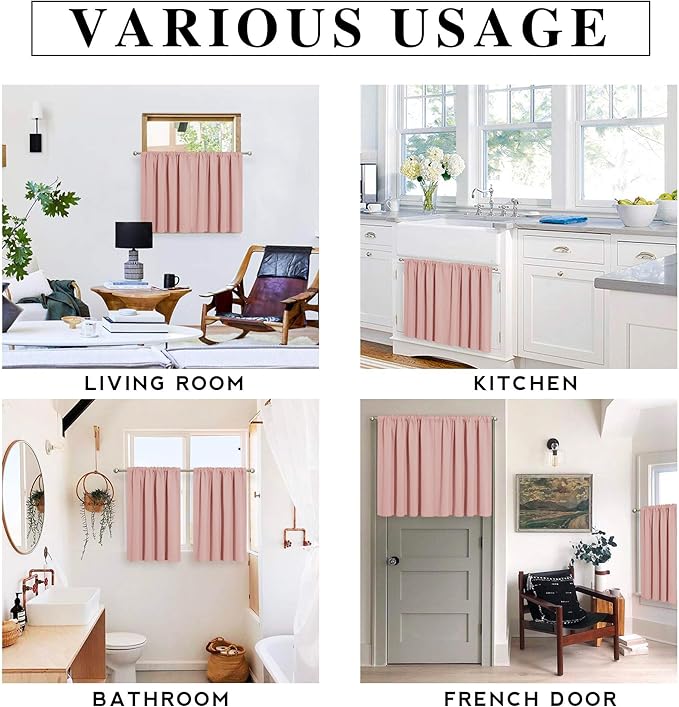RYB HOME Cafe Blackout Curtains 24 inch Length, RV Curtains for Camper Windows, Mini Short Small Insulating Light UV Blocking Privacy Half Window Tiers, Width 29 by Length 24, Peach Blush, 2 Panels