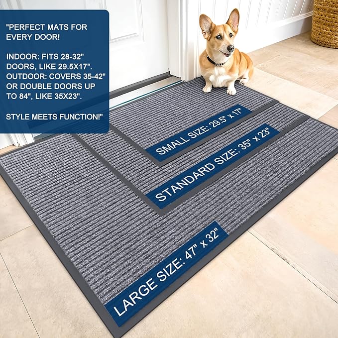 OLANLY Front Door Mat Indoor Outdoor Entrance, Waterproof Heavy Duty Doormat, Fade Resistant, Low Profile, Easy Clean Patio Porch Welcome Floor Mats for Entry, 59x30, Light Gray