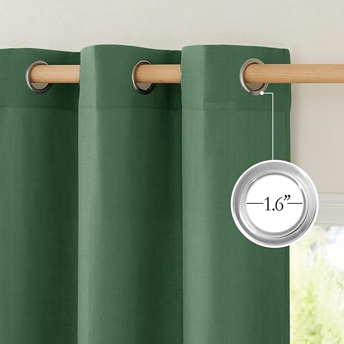 NICETOWN Thick Linen Olive Green Curtains & Drapes, Grommet Linen Blend Privacy with Light Filtering Window Treatments for Bedroom/Living Room, W55 x L90, Olive Green, 1 Pair