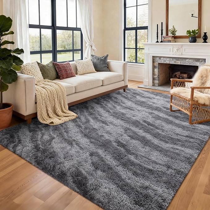 9x12 Ft Extra Large Shag Rugs for Living Room, Ultra Soft Fluffy Furry Area Rugs for Bedroom Indoor Floor, Aesthetic Carpet for Kids Home Decor (Grey)