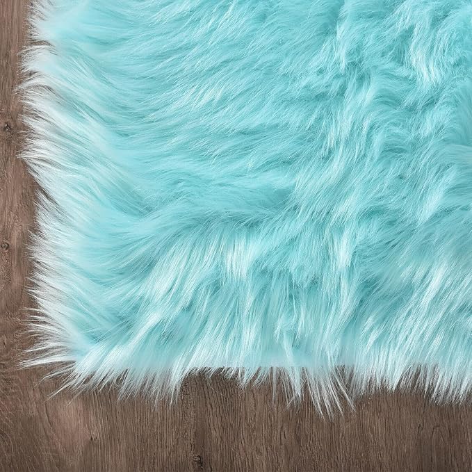 Latepis Light Blue Fluffy 2x6 Rug Runner Teal Shag Washable Area Rugs Faux Fur Rug for Living Room Bedroom Throw Rugs Room Carpet Room Decor