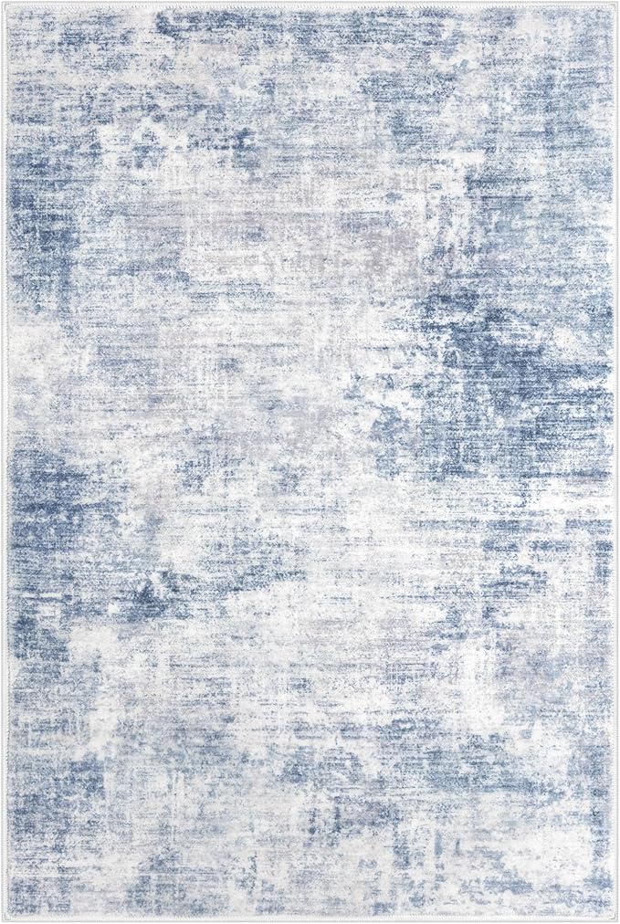 IOHOUZE Abstract Area Rugs 9x12 Ft Washable Large Rugs for Living Room, Non Slip Dining Room Rug, Printed Faux Wool Rugs for Bedroom, Floor Carpet for Office Nursery Playroom, Light Blue Grey