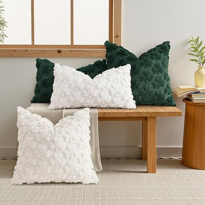 decorUhome St. Patrick’s Day Shamrock Pillow Covers 16x16 Inch Set of 2, Soft Plush Faux Wool Cream White Throw Pillow Covers, Farmhouse Spring Holiday Decor for Sofa Living Room