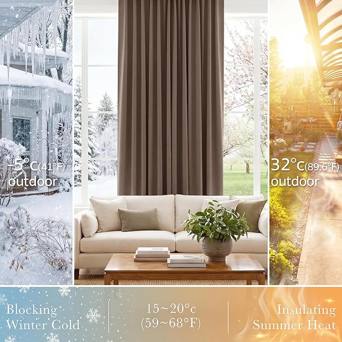 PONY DANCE Kitchen Curtains 45 Long - Window Drapes Light Filter Short Panels for Bathroom Easy Install with Back Tab & Rod Pocket Top, W 52 x L 45 Inches, Mocha, Double Panels