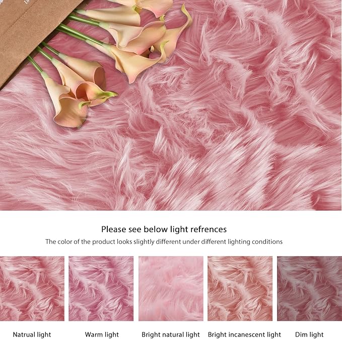 ORINOVA Pink Faux Sheepskin Fuzzy Fur Rugs for Bedroom Washable Shaggy Area Rugs for Living Room 3x5 Nursery Rug