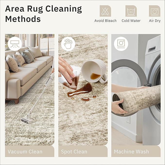 4x10 Wide Hallway Runner Rug: Washable Soft Rug Runners for Living Room Bedroom Ktichen, Stain Resistant Low Pile Area Rugs Non Slip Floor Carpet (Brown, 4x10)