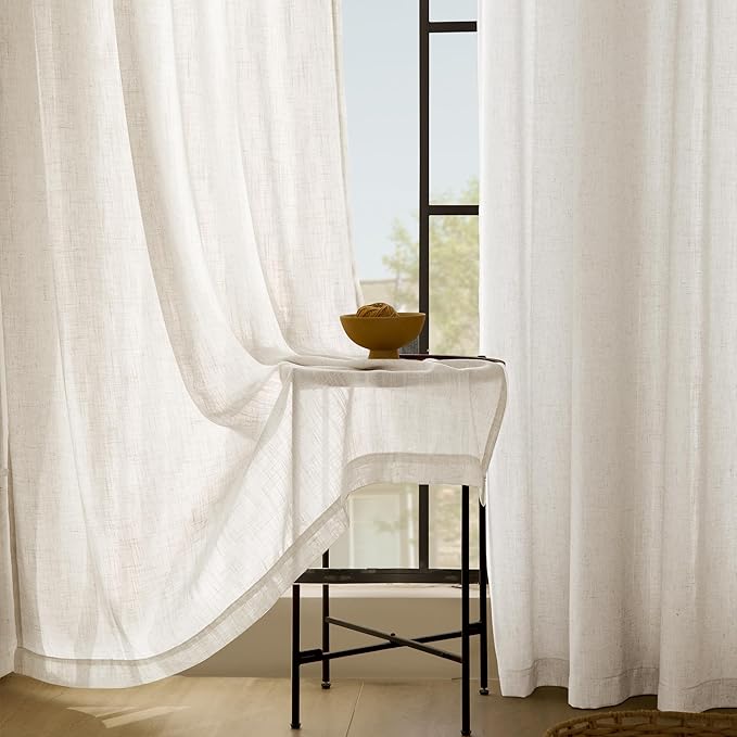 Cream Natural Linen Curtains 84 inch Length 2 Panels Set Neutral Rustic Farmhouse Living Room Drapes Back Tab Pleated Look Light Filtering Privacy Semi Sheer Curtains 84 inches Long Ivory Colored