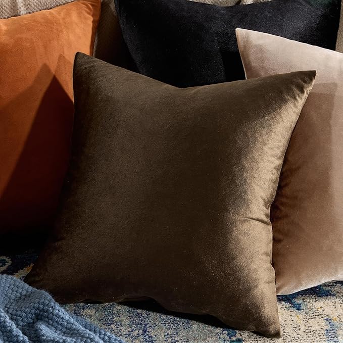 GIGIZAZA Brown Velvet Pillow Covers 24x24,Square Solid Throw Pillow Covers Decorative Modern Pillows Big Vintage Cases for Couch Pack of 2
