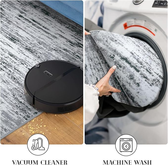 Lansny Modern Abstract 8x10 Large Machine Washable Living Room Rug Non-Slip Soft Bedroom Area Rug Black Gray White Ultra Thin Print Faux Wool Carpet Throw Rugs for Nursery Playroom Dining Room Indoor