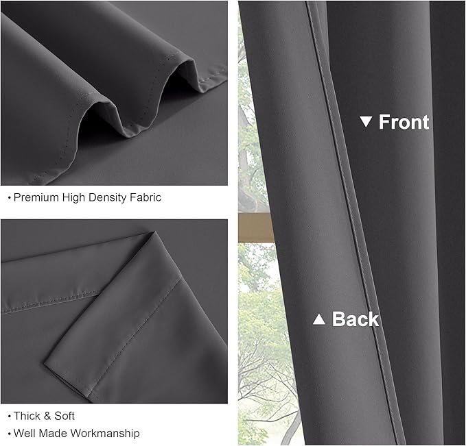 PONY DANCE Short Curtains Half Window Curtains for Bedroom, Privacy Blackout Energy Saving Drapes for Living Room Bathroom Shades, Wide 34 x Long 36 inches per Panel, Grey, 2 Pcs