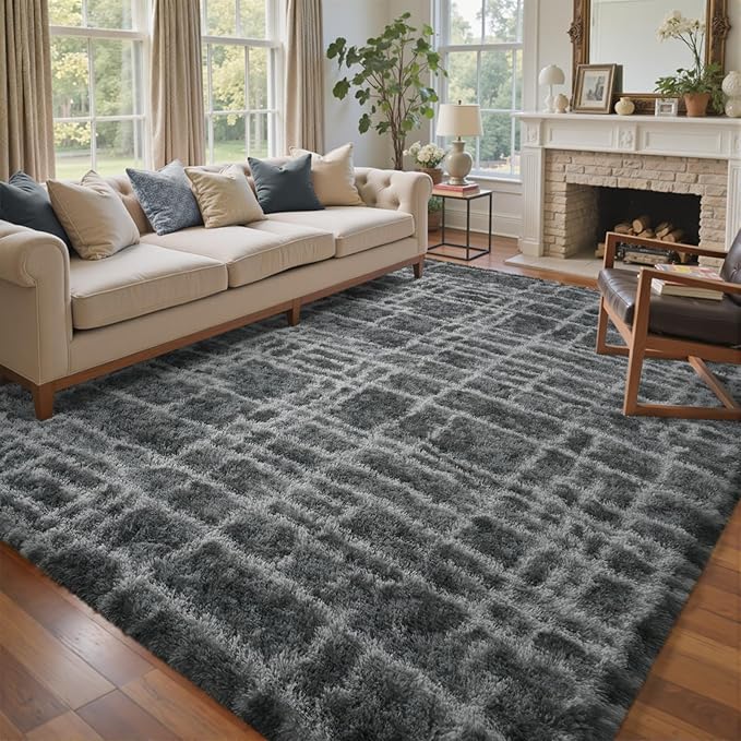 9x12 Ft Extra Large Shag Rugs for Living Room, Ultra Soft Fluffy Furry Area Rugs for Bedroom Indoor Floor, Aesthetic Carpet for Kids Home Decor (Grey)