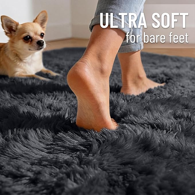OLANLY 9x10 Machine Washable Large Area Rugs for Living Room, Bedroom, Soft Fluffy Shaggy Bedside Rug, Indoor Floor Carpet for Kids Girls and Boys, Dorms, Nursery, Home Decor Aesthetic, Black