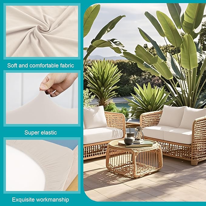 12Pcs Stretch Patio Cushion Covers,Outdoor Couch Cushion Covers Replacement,Outdoor Sofa Covers Patio Slipcovers Couch Cover,Washable Furniture Cover (Beige,Cover Only)
