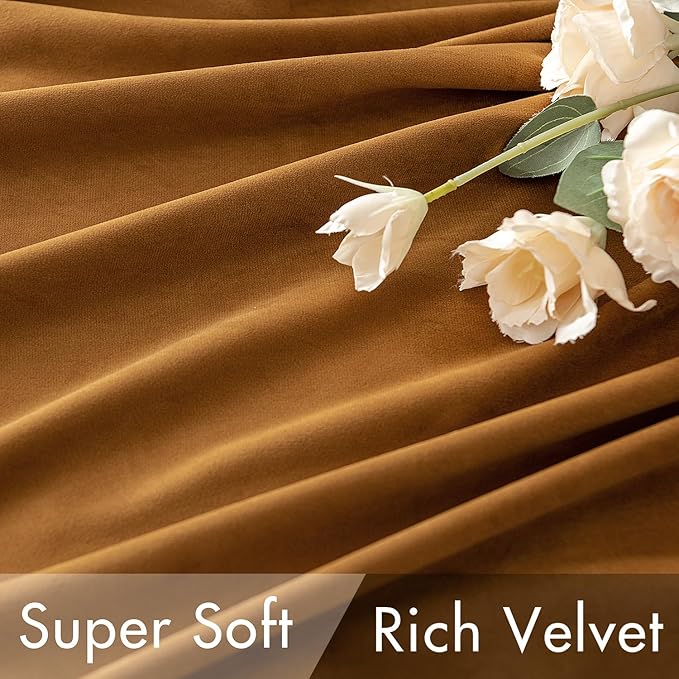 MIULEE Velvet Curtains 84 inches - Luxury Brown Blackout Curtains for Bedroom Living Room Thermal Insulated Super Soft Window Drapes Rod Pocket & Back Tab, Gold Brown, W52 x L84 inches, 2 Panels