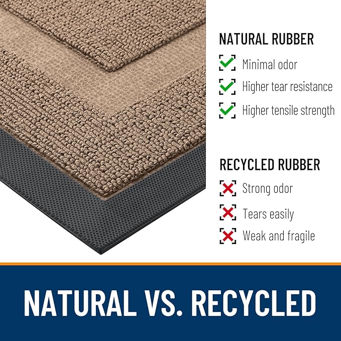 OLANLY Front Door Mat Indoor Outdoor Entrance, Waterproof All-Season, All-Weather Doormat, Sturdy Natural Rubber, Low Profile, Easy Clean Patio Porch Entryway Mat, 47x23, Mocha