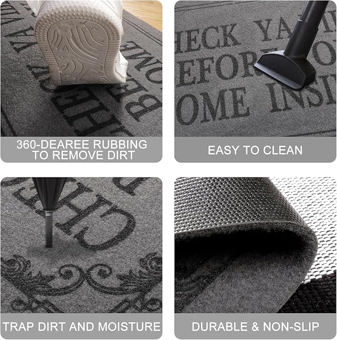 Doormat Home Decor Funny Doormat Check Ya Vibe Before You Come Inside This House Monogram Doormats Indoor Outdoor Rubber Welcome Mat Non-Slip Backing Entry Way Mats 28" x 18" Light Gray