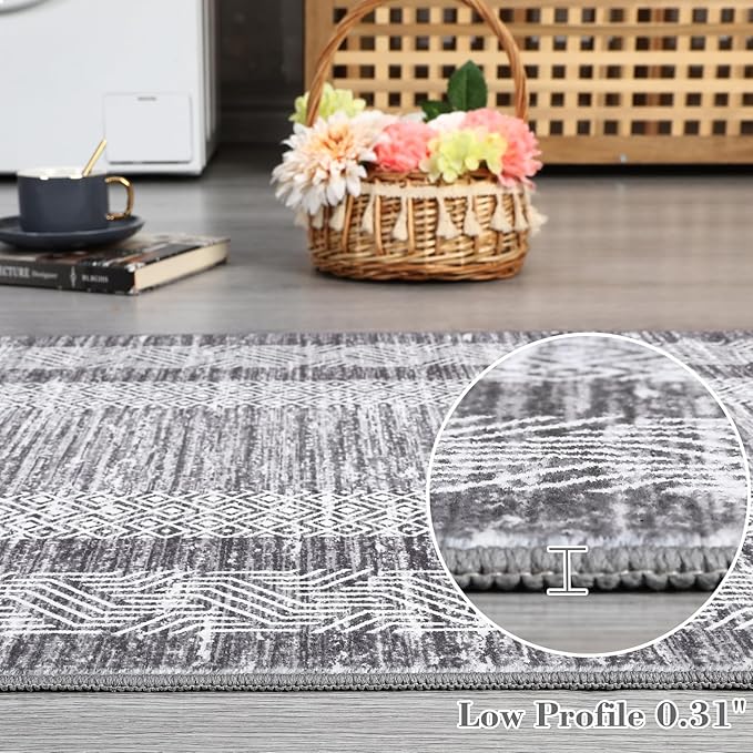 GarveeHome Modern 3x5 Neutral Area Rug Washable Non-Slip Low-Pile Indoor Rugs for Entryway Solid Blue Modern Minimalism Carpet for Bedroom Living Room Kitchen Bathroom Door Mat Grey