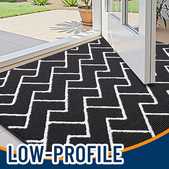 OLANLY Front Door Mat, Non-Slip Rubber Backing, Dirt Resistant and Absorbent, Washable, Easy to Clean Low-Profile Indoor Doormat for Back Door, Entryway, Inside Entrance, 59x35, Deep Black