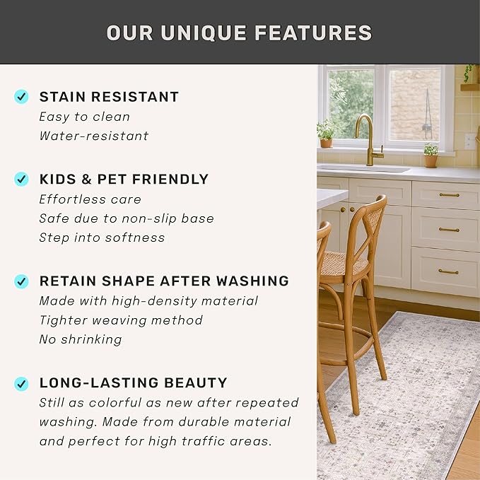 Light Grey Boho Bathroom Rug 2x4 - Modern Vintage Eclectic Floral Pastel Neutral Taupe, Washable Low Pile Non-Slip Small Throw Area Rugs for Entryway Door Mat Indoor Entrance, Kitchen