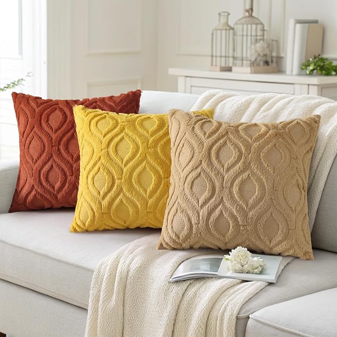 decorUhome Throw Pillow Covers 16x16 Inch Set of 2, Soft Plush Faux Wool Khaki Solid Couch Pillow Covers, Accent Farmhouse Neutral Square Pillow Cases for Sofa Bed Living Room
