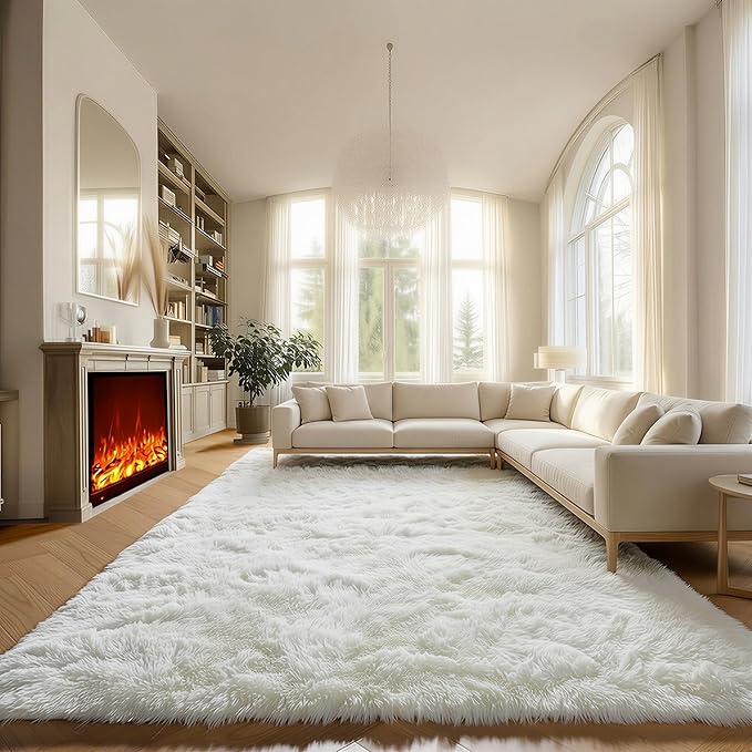 ONASAR Cream White Area Rugs 9x12 Living Room, Ivory Large Fluffy Shag Bedroom Rug, Soft Plush Thick Shaggy Big Floor Carpet for Kids Boy Girls Teen Dorm Nursery Indoor Home Decor Aesthetic