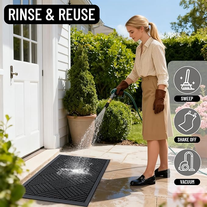 OLANLY Front Door Mat Outside Entrance 71x47, Absorbent, Heavy Duty Sturdy Natural Rubber Doormat Indoor Outdoor, Stain and Fade Resistant, Non-Slip Low Profile Floor Mat for Entryway, Black Diamond