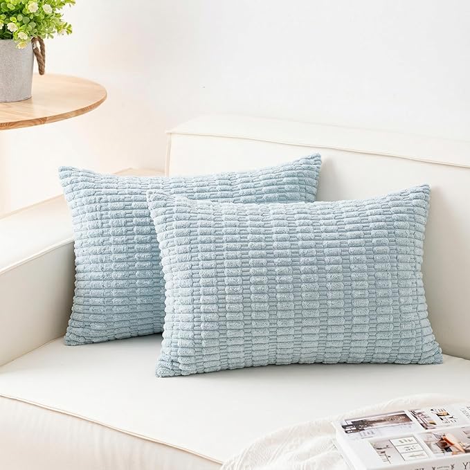 Pack of 2 Corduroy Decorative Throw Pillow Covers 12x24 Inch Soft Striped Pillow Covers Modern Farmhouse Home Decor for Sofa Living Room Couch Bed（Sky Blue）