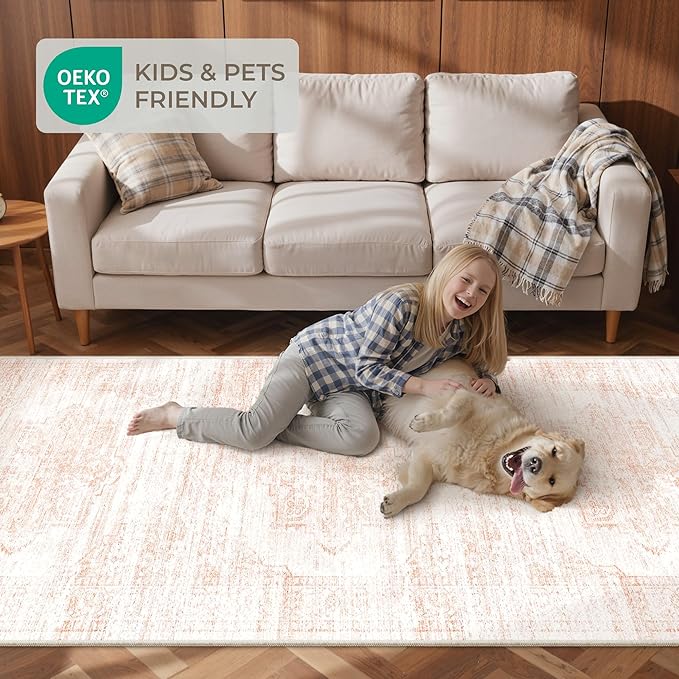 2x10 Runner Rug, Long Hallway Rugs for Dining Room, Living Room, Bedroom, Machine Washable Kitchen Carpet Runner with Rubber Backing, Soft Low Pile Indoor Rug(2'x10', Pink/White)