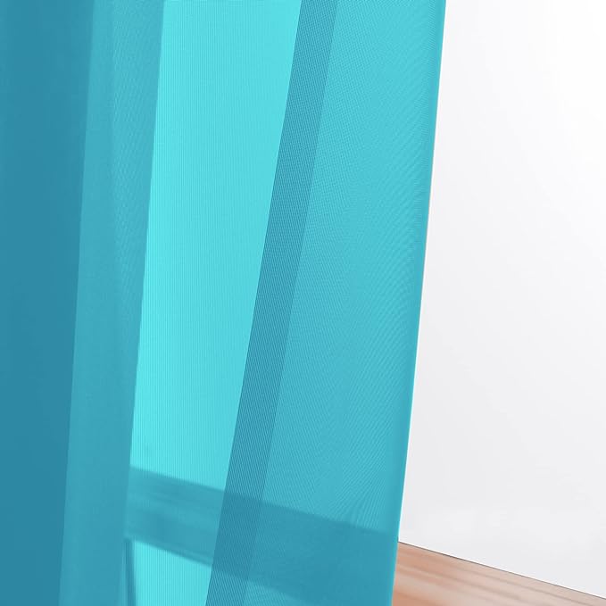 OWENIE Sheer Curtain 90 Inches Long 2 Panels Set for Living Room Bedroom, Light Filtering Rod Pocket Clear Sheer Curtain 2Pcs, Each 42" W x 90" L, Marine