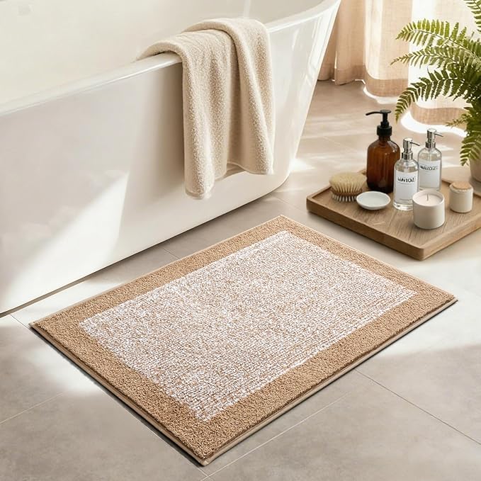 36x24 Large Bathroom Rugs Washable Non Slip, Beige Bath Mat for Bathroom Floor Tub, Soft Absorbent Quick Dry Mats for Shower, Bathtub,Home Decor