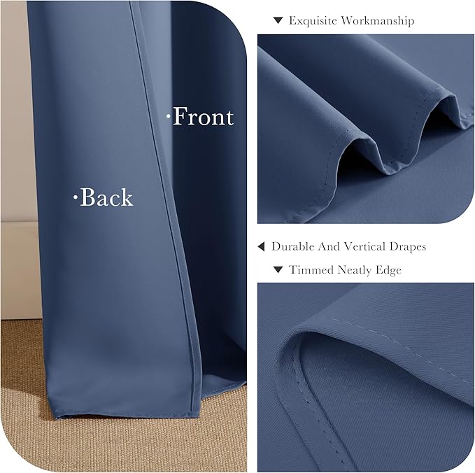 PONY DANCE Bedroom Curtain Panels - Window Drapes Home Decor Light Block Room Darkening Back Tab/Rod Pocket Energy Efficient for Dining Room, 42" W by 63" L, Blue Haze, 2 Pieces