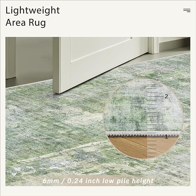 3x5 Rug, Abstract Small Area Rug for Kitchen, Entryway, Machine Washable Non-Slip Throw Rug, Vintage Carpet for Nursery Coffee Table Green Ivory