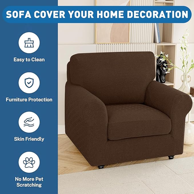 XINEAGE Couch Cushion Covers Seat Cushion Cover Thick Stretch Sofa Slipcovers 1 Piece Individual Couch Covers with Elastic Bottom(Single Seat Cushion/Backrest,Coffee)
