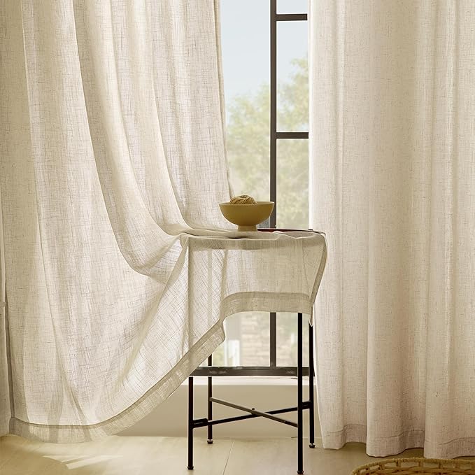 Greyish Beige Linen Curtain 96 inch Length 2 Panels Set Back Tab Light Filtering Living Room Curtain Drapes Home Office Modern Minimalist Decor Farmhouse Boho Neutral Semi Sheer Curtain 96 inch Long