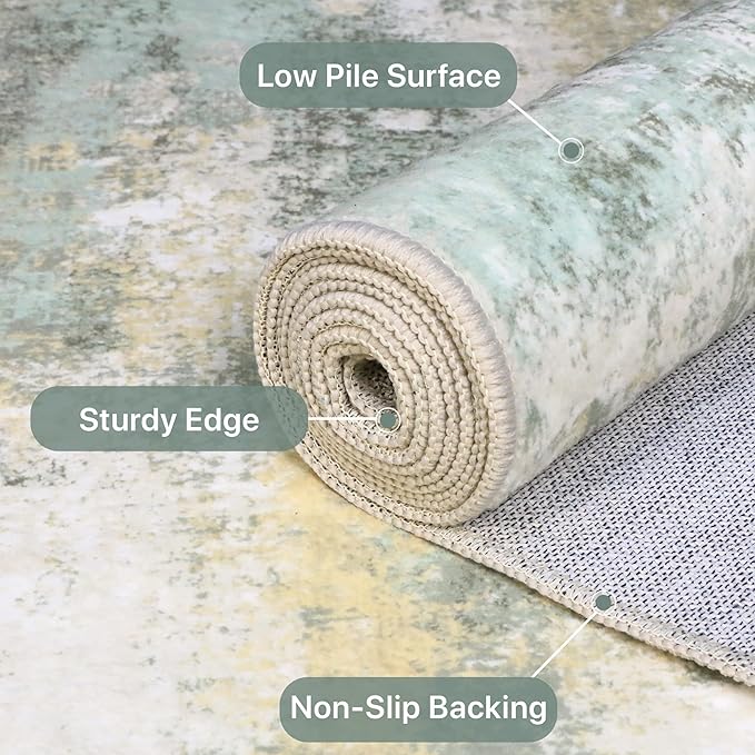 BEIMO Area Rugs 5x8 for Living Room Bedroom, Modern Abstract Machine Washable Large Light Green Rug Soft Rug, Low Pile Floor Carpet with Non Slip Backing for Dining Room