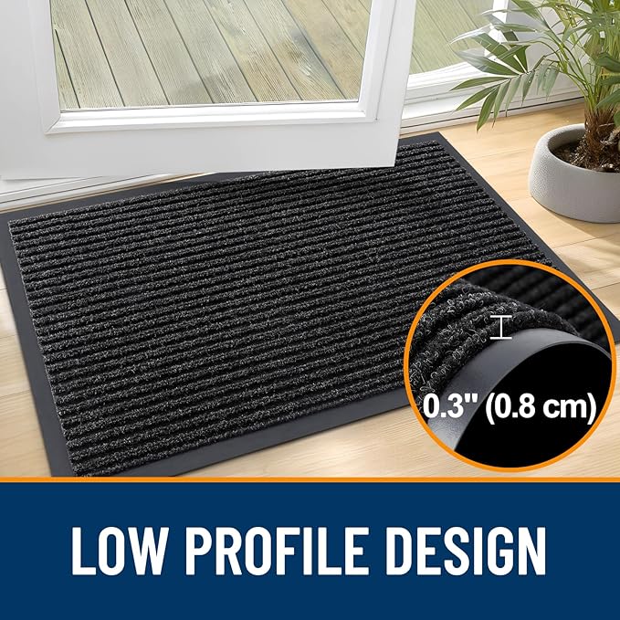 OLANLY Front Door Mat Indoor Outdoor Entrance, Waterproof Heavy Duty Doormat, Fade Resistant, Low Profile, Easy Clean Patio Porch Welcome Floor Mats for Entry, 35x23, Off-Black